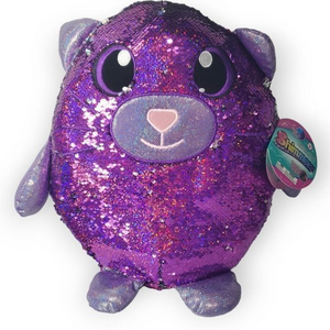 SHIMMEEZ Large Cristy Cat Purple and Silver Sequins Stuffed Animal Plush 14"‎